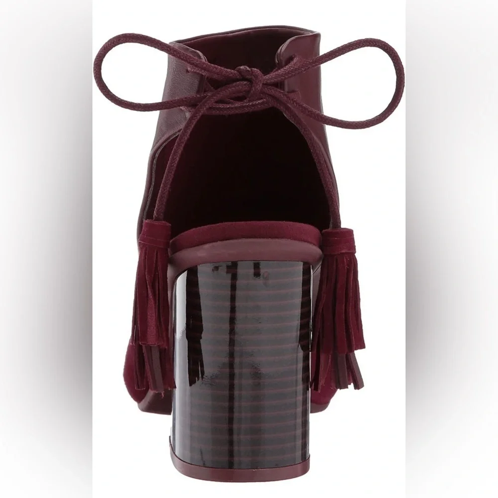 NEW Kenneth Cole Reaction Reach The Stars Peep Toe Burgundy Leather Bootie - Picture 6 of 16